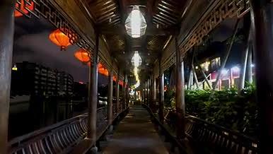 宁波南塘老街灯笼走廊特写风光夜景视频的预览图